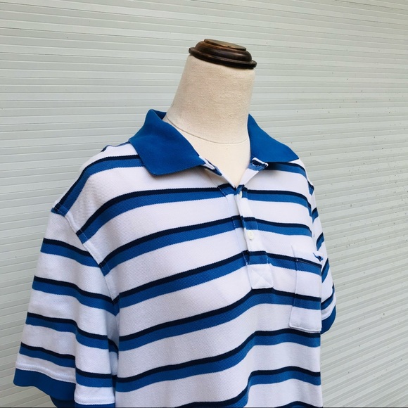 RM Williams Size Large Polo Shirt White Blue Stripe Casual 100% Cotton - Picture 2 of 8